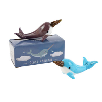 Set Of Two Hand Blown Glass Narwhales | Gift Boxed | Decoration | Collectable | Gift For Home, 3 of 3