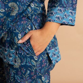 Indian Cotton Blue Lagoon Print Pyjama Set, 5 of 7