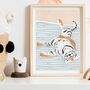 Tiger Sleeping Scandi Nursery Children's Art Print, thumbnail 2 of 5