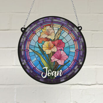 Gladiolus Personalised Stained Glass Effect Suncatcher, 3 of 7