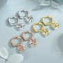 Sterling Silver Tiny Plumeria Flower Huggie Hoop Earrings, thumbnail 7 of 11