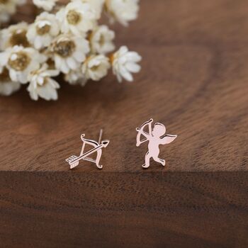Sterling Silver Cupid And Bow And Arrow Stud Earrings, 7 of 12