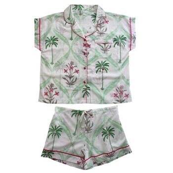 Ladies Floral Pink Palm Tree Print Cotton Short Pyjama Set, 5 of 5