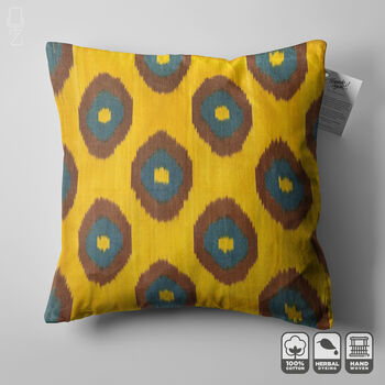 Mustard Yellow Hand Woven Ikat Cushion Cover, 6 of 8