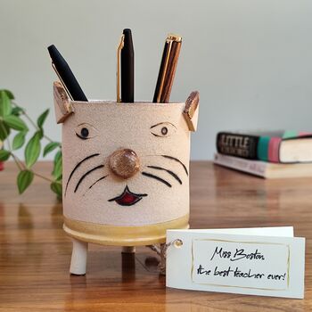 Personalised Teacher Gift Pencil Pot Planter Cat, 3 of 6