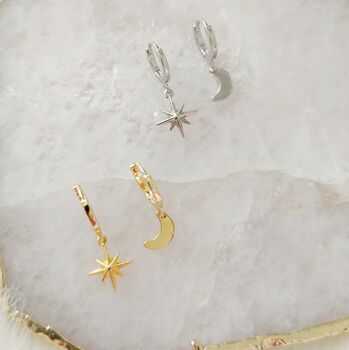 Moon And Star Mix And Match Huggie Hoop Earrings, 4 of 8