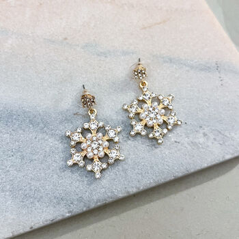 Winter Sparkle Snowflake Drop Earrings, 2 of 2