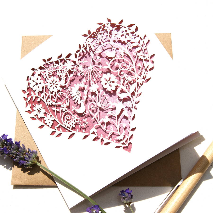 Whimsical Heart Laser Cut Card In Pink By The Hummingbird Card Company