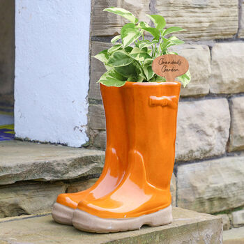 Personalised Orange Welly Boot Planters Gift Set, 4 of 11