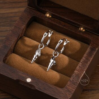 Sterling Silver Shell Huggie Hoops Earrings, 3 of 10