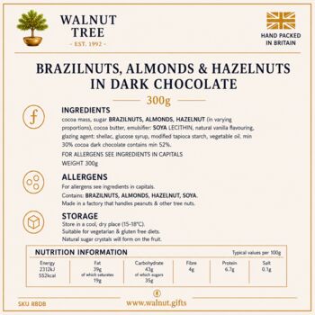 Dark Chocolate Covered Brazil Nuts, Almonds And Hazelnuts Gift Box – 300g, 5 of 7