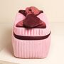 Personalised Large Pink And Burgundy Velvet Bow Vanity Makeup Bag, thumbnail 4 of 5