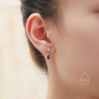 Four Cz Flower And Droplet Stud Earrings, 4 of 12