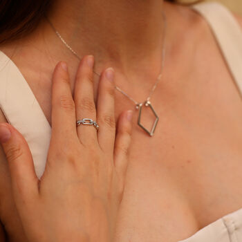 Sterling Silver Pave Chain Ring, 5 of 12