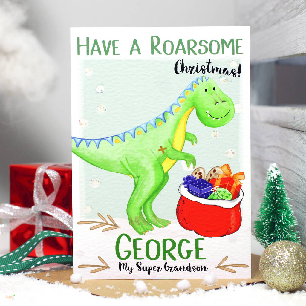 Personalised Dinosaur Relation Christmas Card, 1 of 8