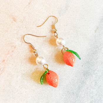 Lemon Charm Pearl Drop Earrings, 3 of 4