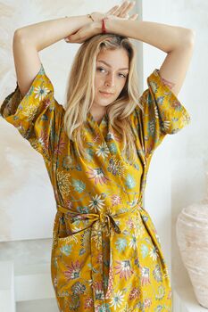 Gold Yellow Silky Kimono Robe, 4 of 6