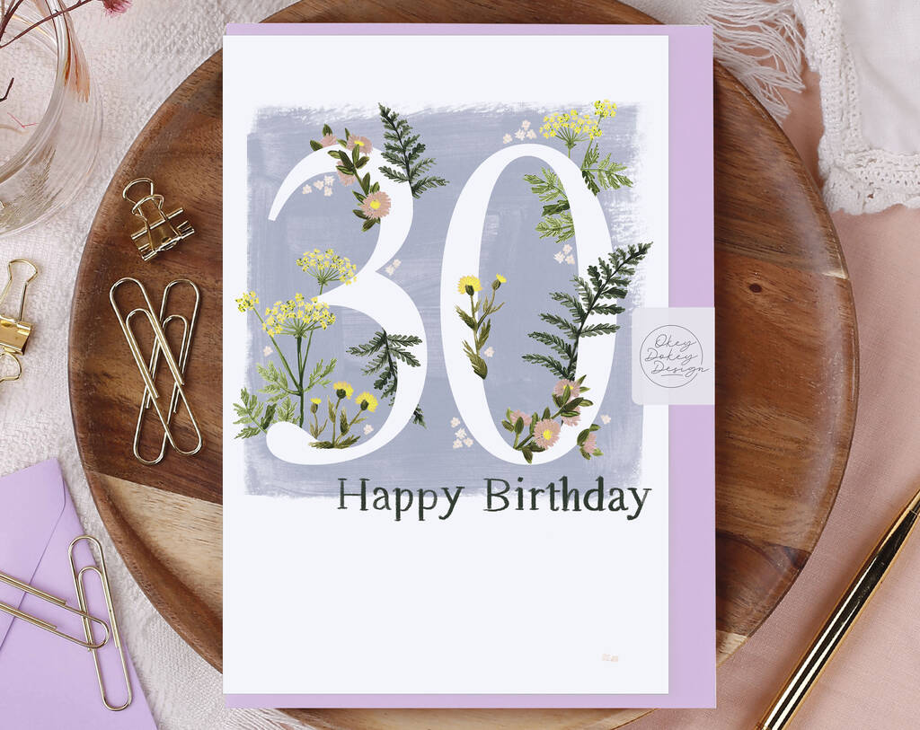 Meadow Flowers 30th Birthday Card By Okey Dokey Design