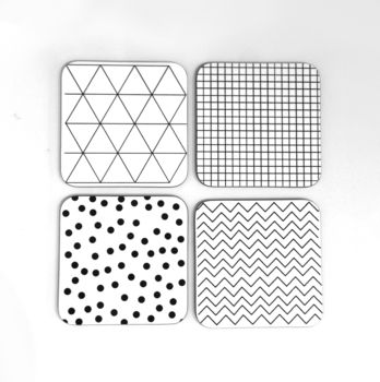 Set Of Geometric Monochrome Coasters, 6 of 6