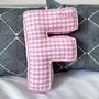 Embroidered Letter Cushion In Pink Gingham, thumbnail 2 of 4