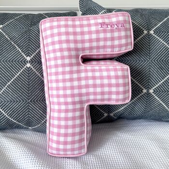 Embroidered Letter Cushion In Pink Gingham, 2 of 4