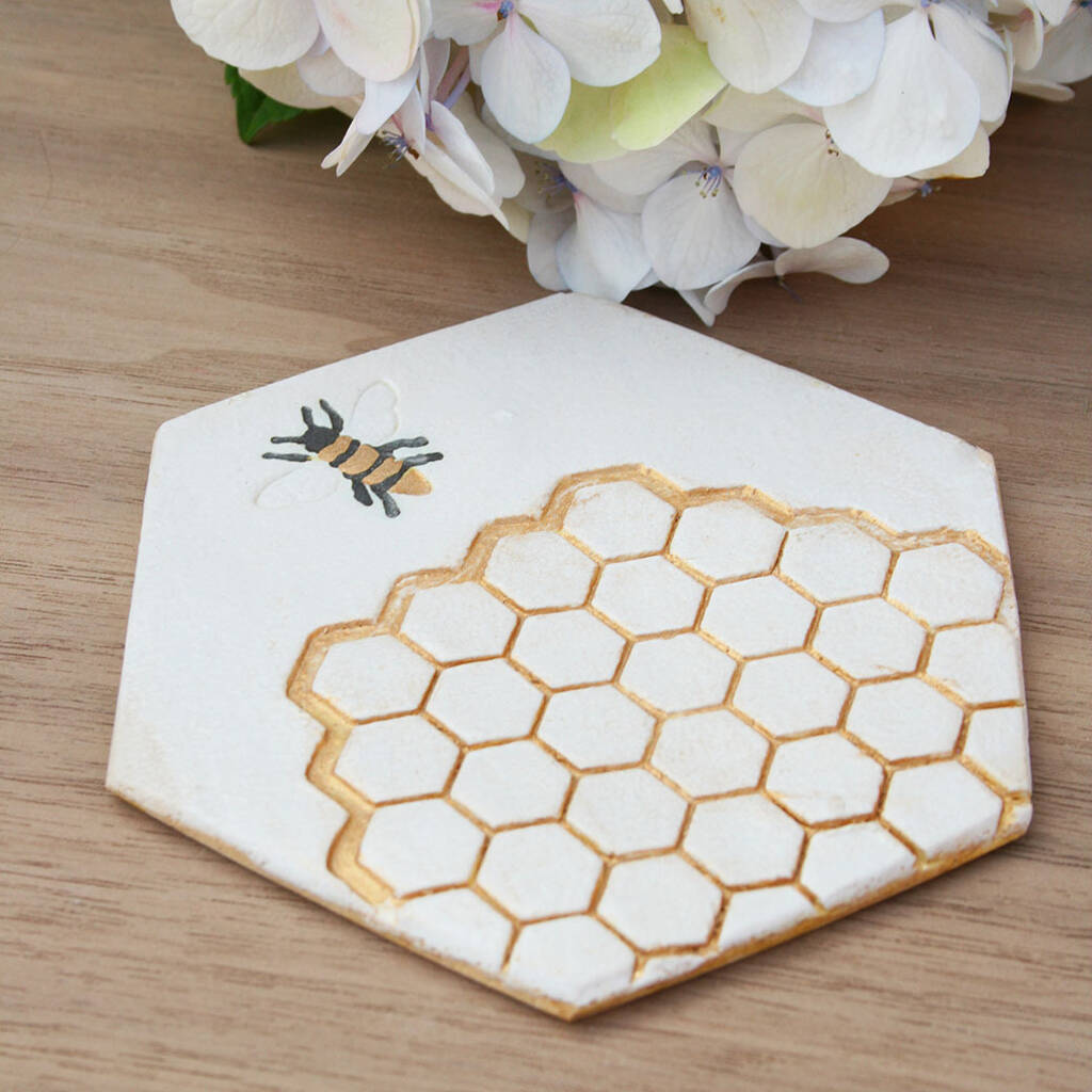 Hexagonal Ceramic Bee Coaster, 1 of 6