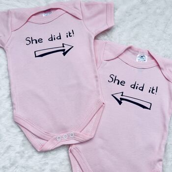 He Did It, She Did It Twin Baby Vests, 5 of 9