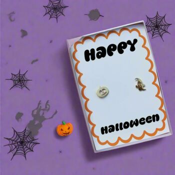 Halloween Pumpkin And Ghost Gold Earrings, 3 of 6