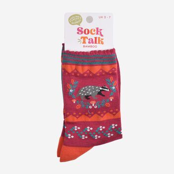 Women's Bamboo Socks Berry Badger Wreath, 5 of 5