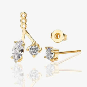 Moissanite Ear Jacket Stud Earrings In 18k Gold Or Silver, 3 of 8