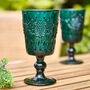 Zafra Embossed Teal Wine Glass, thumbnail 1 of 4