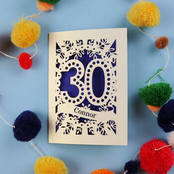 Personalised 30th Birthday Card Papercut Spotty Design, 7 of 8
