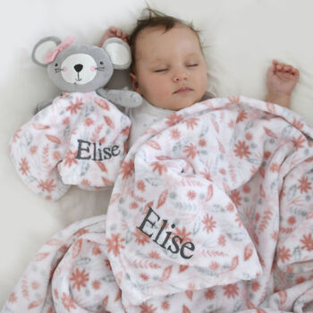 Personalised Mouse Comforter And Floral Blanket Set, 3 of 7