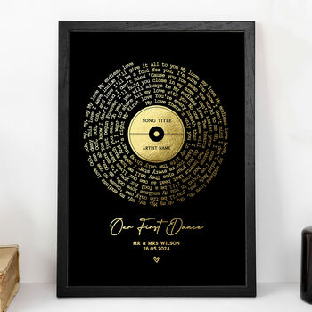 Personalised Metallic Gold Song Lyrics Print, 6 of 8