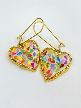 Disco Heart Earrings With Gold Sparkles, 7 of 11