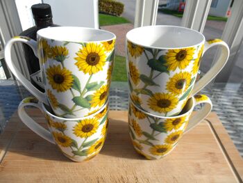 Set Of Four China Aspen Mugs In Sunflower Design, 2 of 12