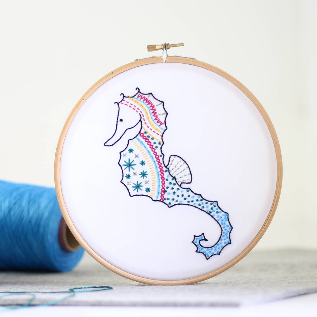 seahorse contemporary embroidery craft kit by hawthorn handmade