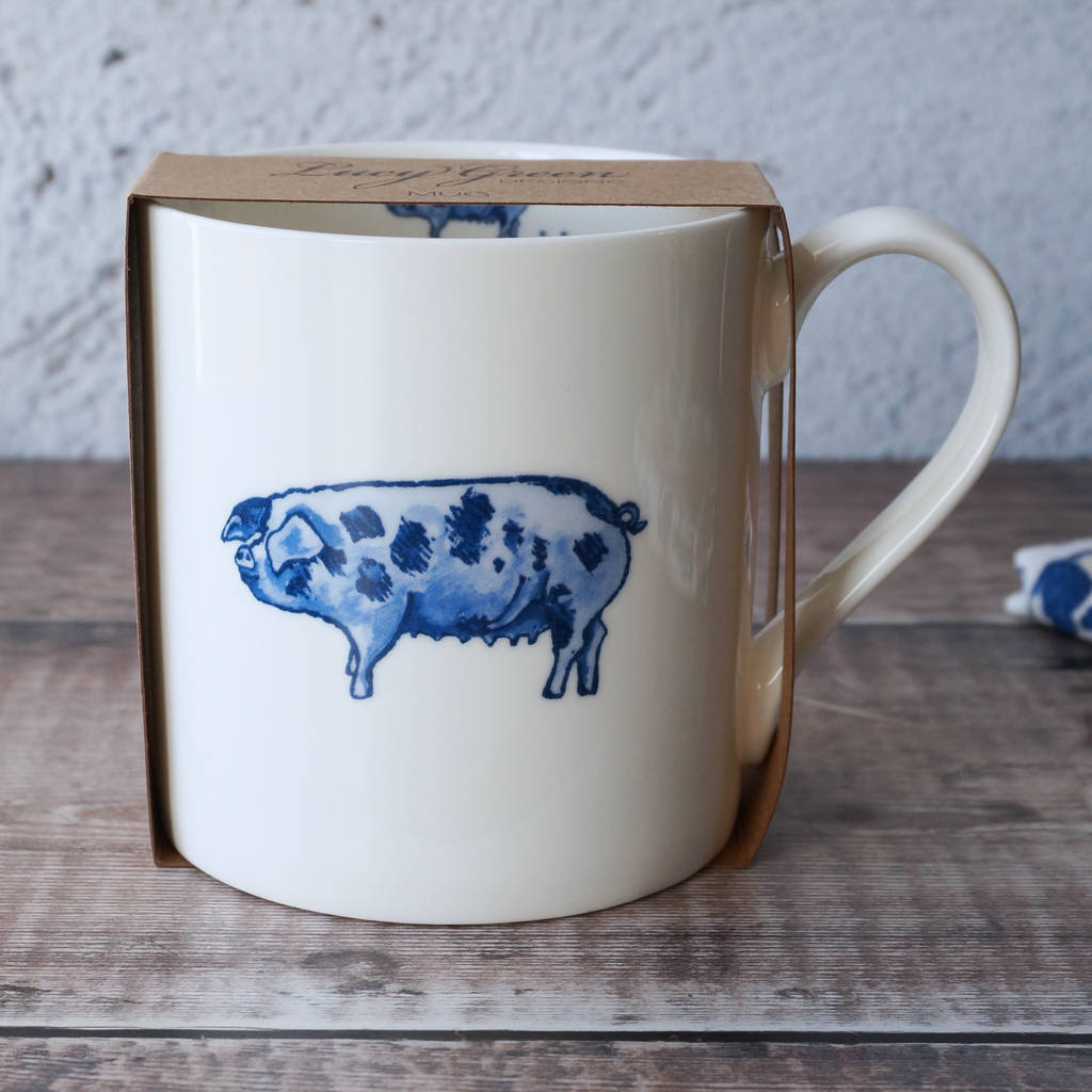 ‘Pig’ Tea Drinkers Mug Set By Lucy Green Designs