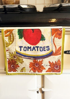 Large Linen Tea Towel Featuring 'The Tomato Flowers', 4 of 5