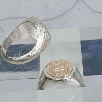Silver And 9ct Gold Textured Signet Ring With 9ct Inlay, 2 of 12