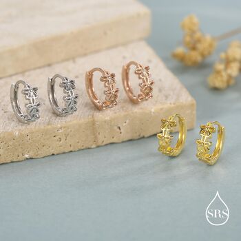 Daisy Chain Huggie Hoop Earrings In Sterling Silver, 5 of 11