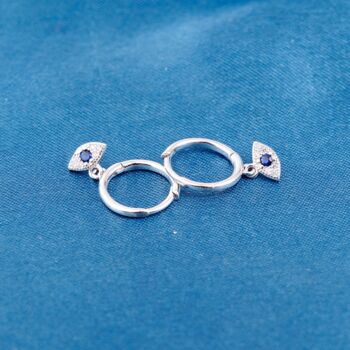 Silver Evil Eye Charm Hoop Earrings, Charm Earrings, Dainty Hoops, 4 of 7