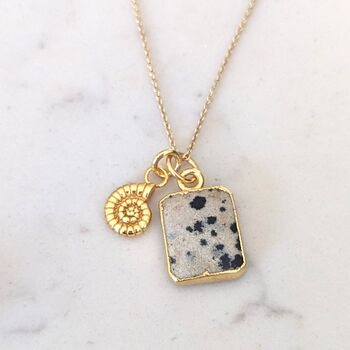 The Duo Dalmatian Jasper Necklace, Gold Plated, 7 of 12