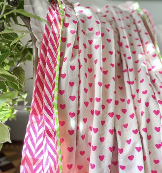 Handmade Block Print Dohar Blanket | Pink Hearts, 4 of 6
