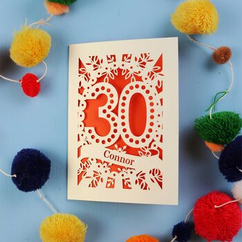 Personalised 30th Birthday Card Papercut Spotty Design, 4 of 8
