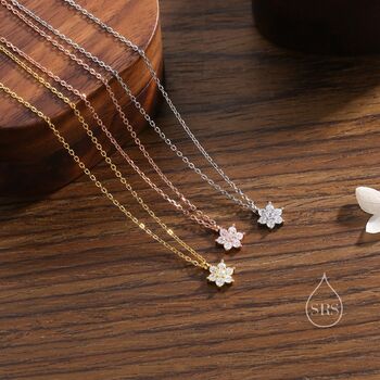 Sterling Silver Tiny Cz Flower Necklace, 4 of 10