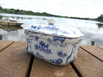 Lidded Butterdish In Blue Safari Design, 8 of 9