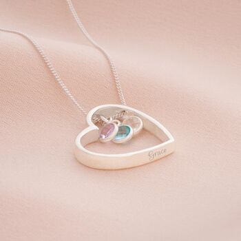 Sterling Silver Fine Family Birthstone Heart Necklace, 3 of 12