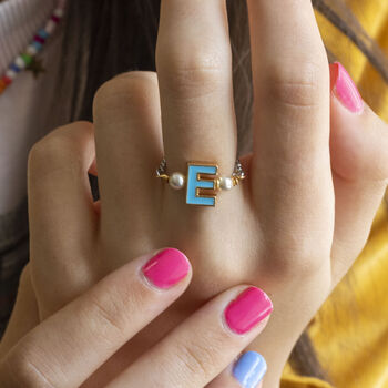 Enamel Initial Adjustable Chain Ring, 5 of 11