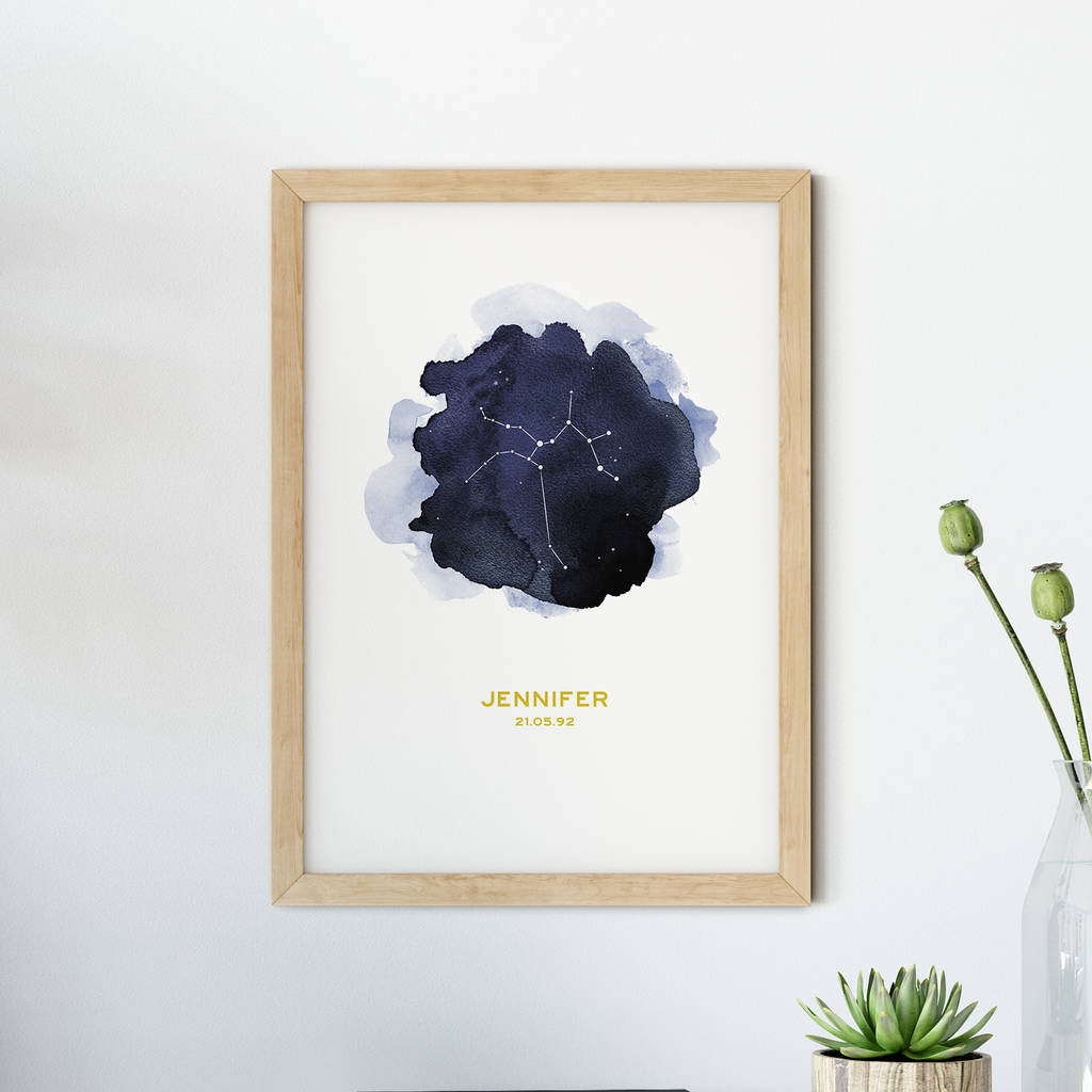 Personalised Watercolour Zodiac Constellation Print, 1 of 8